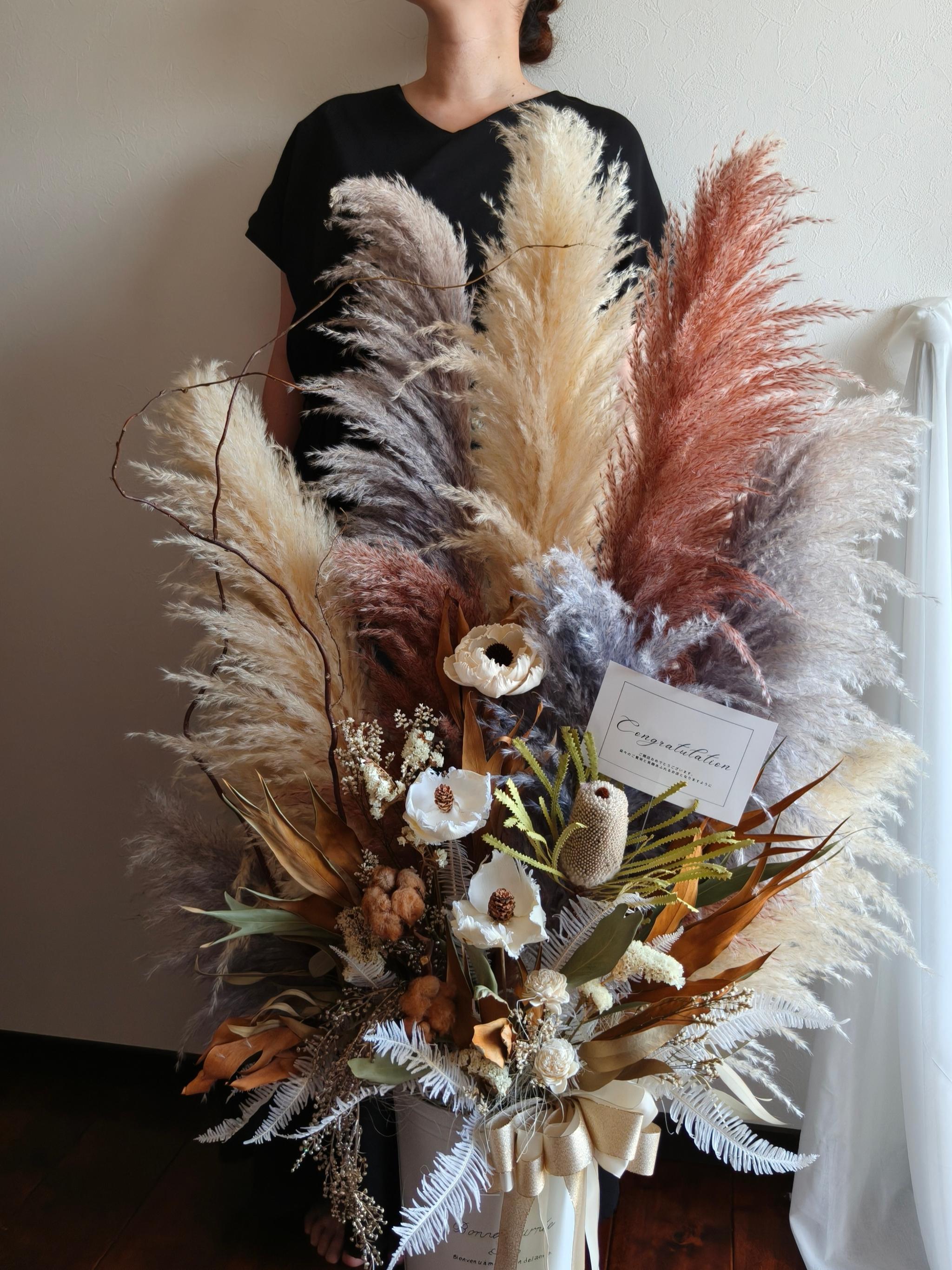 オーダー特大ボリューミーなドライフラワーのお祝い花 スタンド花パンパスグラス 開店祝い店舗装飾 誕生日結婚式 受付装花 | 7枚目